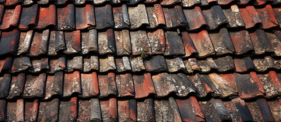 Fototapeta premium Close-up view of a residential house with a traditional roof made of red tiles, under a clear blue sky
