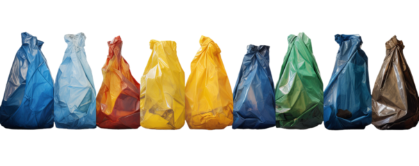 Coloured bags of waste, designed for separation on a transparent background. png images