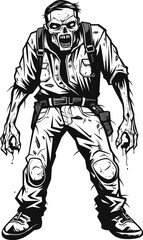 Jaded Vector Illustration of a Zombie in Cargo Pants Weary of Its Endless Hunger