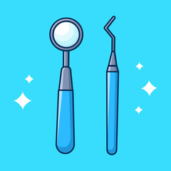 Pair of dental instruments. Teeth cleaning. Children's learning card. Poster for dentistry. Vector illustration