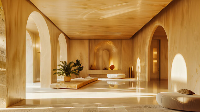 Elegant Spa Bathroom Interior, Luxury and Relaxation Design, Modern Hotel Room with Bathtub