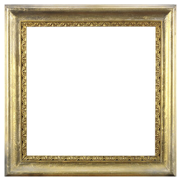 Golden picture frame on a transparent background, in PNG format.