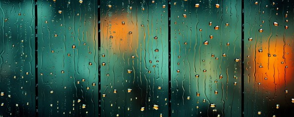 Orange rain drops on an old window screen with abstract background