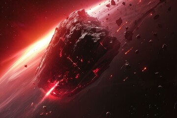 Intriguing Asteroid red cinematic. Science universe. Generate AI