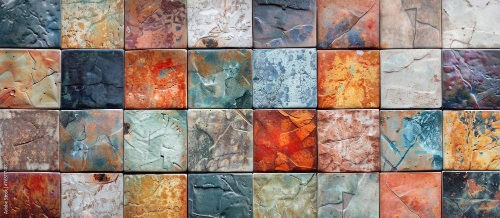 Poster a diverse array of vibrant abstract paintings in various sizes and hues showcased together in an art