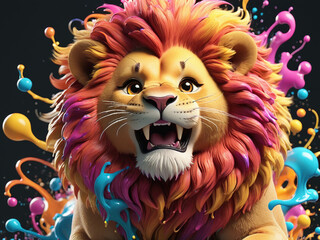 Colorful cute male lion kawaii style paint splash - generated by ai