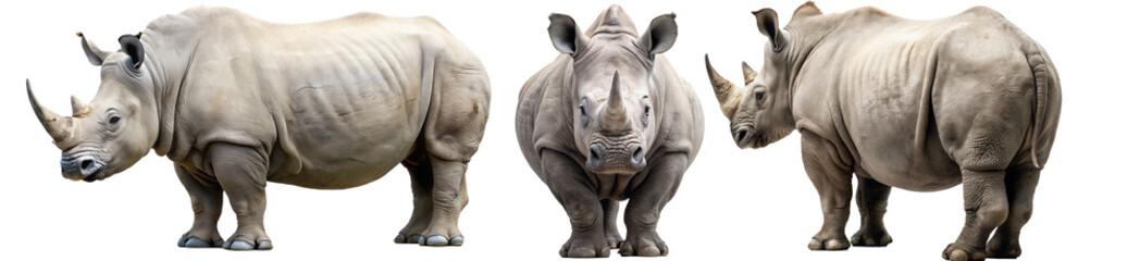 rhino with 3 different positions on a solid background - obrazy, fototapety, plakaty