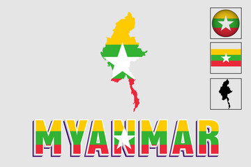 Naklejka premium Myanmar flag and map in a vector graphic