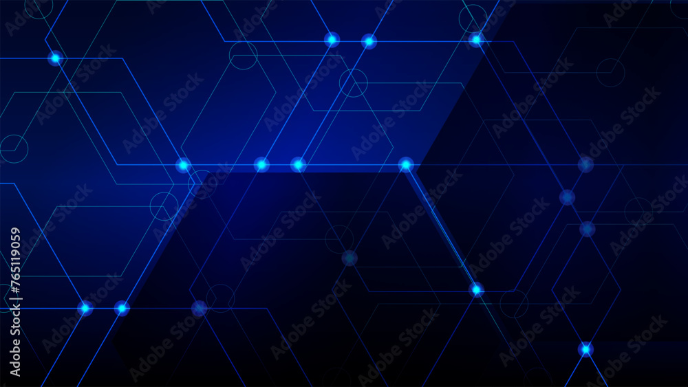 Poster digital technology background hexagon lines connection dots vector