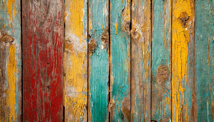 Wooden slats with old paint, abstract retro background.