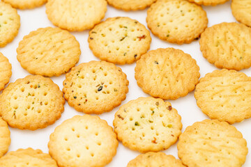 Cream cookies on white background
