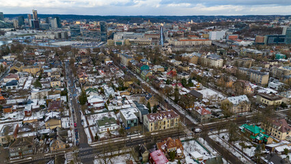 Drone photography of winter cityscape during day