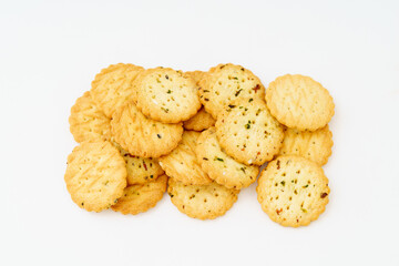 Cream cookies on white background
