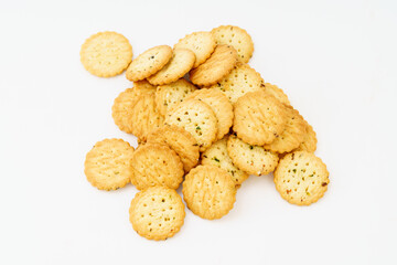 Cream cookies on white background
