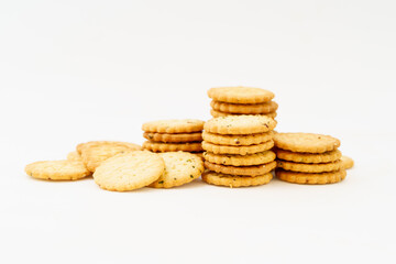 Cream cookies on white background
