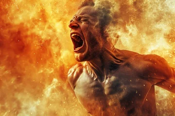 Fotobehang Vigorous Athlete scream energy. Sport power. Generate AI © anatolir