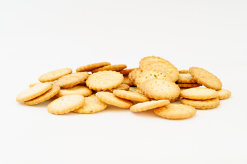 Cream cookies on white background
