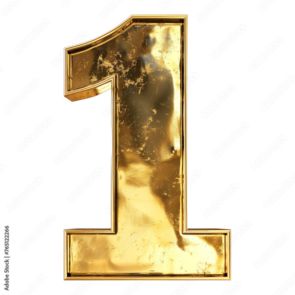 Poster a gold number 1 with a rough texture. the number is surrounded by a white background. the number 1 i