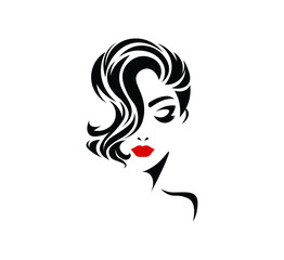 Vector illustration of a black and white silhouette of a girl's face with red lips