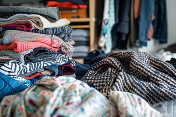 Obraz premium Overflowing Closet with Assorted Clothing