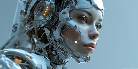 Fototapeta premium Futuristic robotic woman, merging human-like features with advanced technology