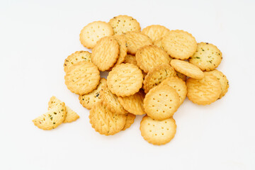 Cream cookies on white background
