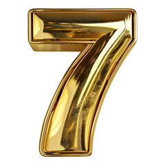 A gold number 7 with a shiny, reflective surface. The number is surrounded by a border, giving it a luxurious and elegant appearance