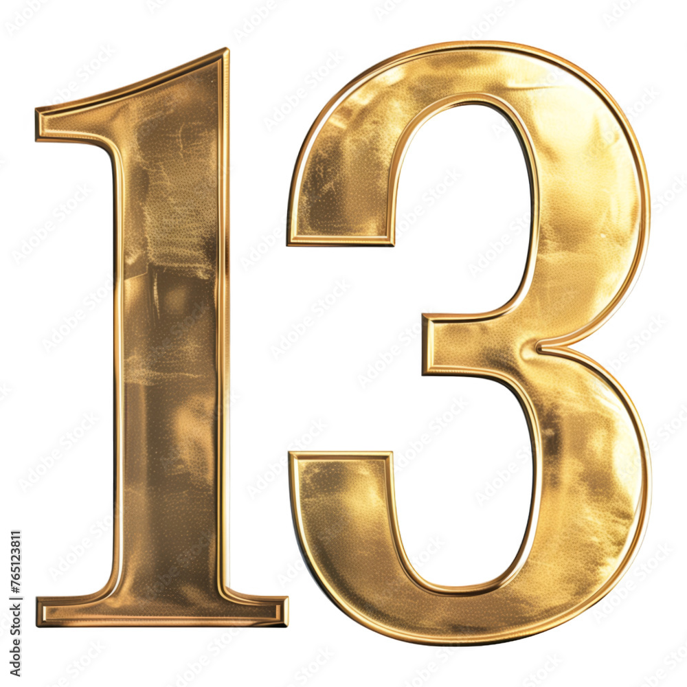 Poster the number thirteen is shown in gold. it is a large number that is often associated with luck and su