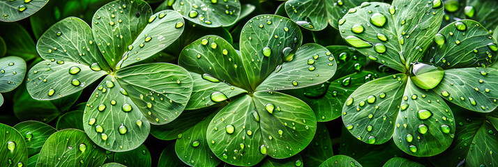 Fresh Greenery After the Rain, Capturing the Essence of Spring with Dew Drops on Leaves - obrazy, fototapety, plakaty