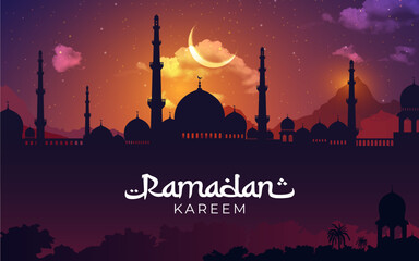 Ramadan Eid Mubarak background template design illustration, Ramadan festival background vector design