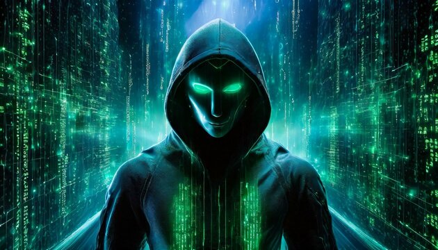 Illustration of an Artificial Intelligence represented in humanoid form that lost control and became very dangerous or was used by malicious human beings to commit evil.	