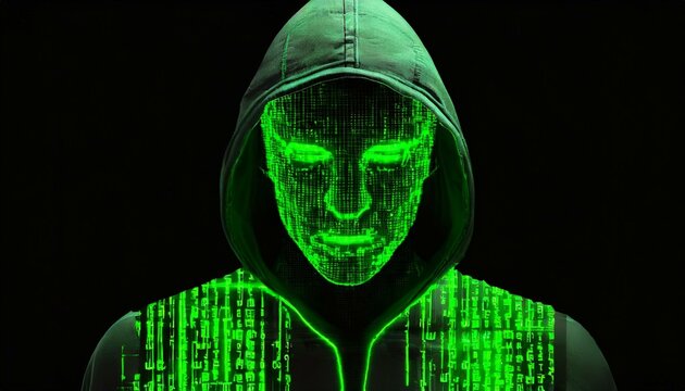 Illustration of an Artificial Intelligence represented in humanoid form that lost control and became very dangerous or was used by malicious human beings to commit evil.	