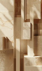 Fototapeta na wymiar Textured brown geometric shapes layered with a marble-like finish.