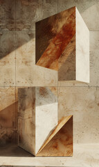 Textured brown geometric shapes layered with a marble-like finish.