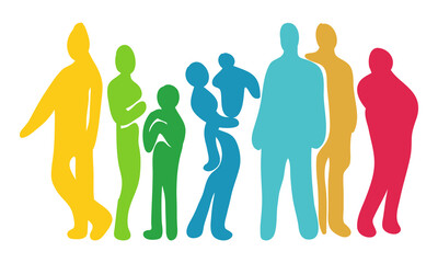 Vibrant silhouette of people in crowd stand together