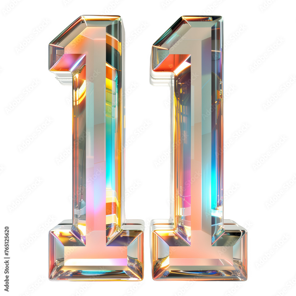Poster the number eleven is made of clear glass and has a shiny, reflective surface. the number is surround