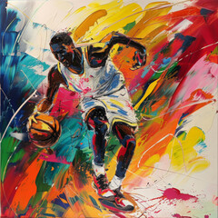 Skillful dribbling breakthrough with color accents.