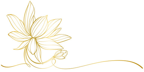 Golden lotus flower line art vector illustration, vesak day element design