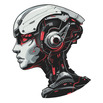 A vibrant robotic head, featuring a mix of wires and gears