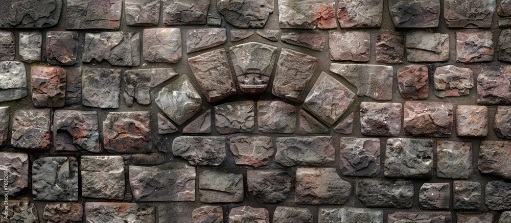 Poster a solid and strong wall constructed with various sizes of rocks, creating a rustic and textured surf