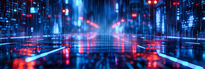 Obraz premium Futuristic Network and City Lights, Abstract Technology Background, Digital Design