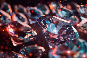 Shining diamond amidst sparkling fragments - A single diamond stands out among shimmering broken fragments, echoing themes of luxury and breakability
