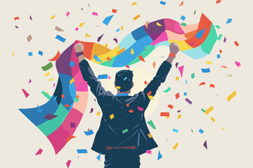 Celebrating business success with pride, savoring achievement with gratitude, relishing accomplishment with joy, basking in victory with humility - obrazy, fototapety, plakaty