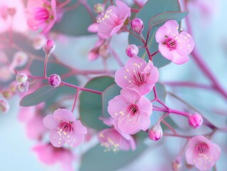 Australian pink eucalyptus blossoms, close-up of eucalyptus flowers