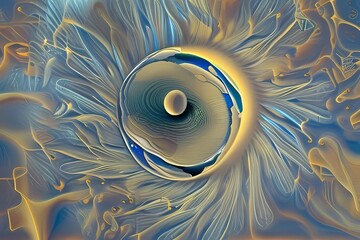 the abstract picture shows the origin of life in an egg cell in silver and blue colors