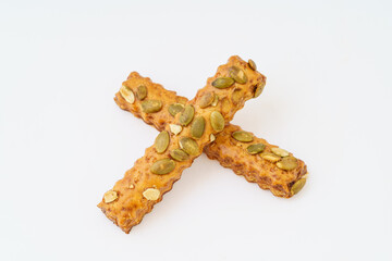 Special Chinese pastry pumpkin strips on white background