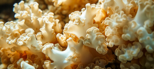 Macro shot of coral texture underwater in sunlit ocean
