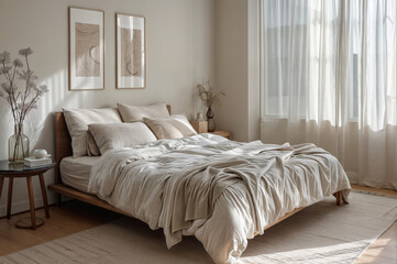 Serene Bedroom Oasis: Bed, Nightstands, Window, and Elegant Décor