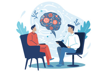 Cognitive behavioral therapy, psychologist helping patient solve anxiety and depression, hands connecting brain jigsaw pieces to improve mental wellbeing.