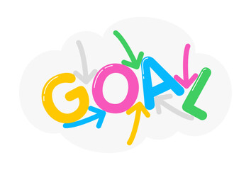 Business success strategy goals. Colorful alphabets GOAL in the center with an arrow. Vector illustration.
